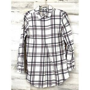 Tyler Boe Womens M Tina Popover Shirt Ivory Gray Plaid Long Sleeve Snap Cotton